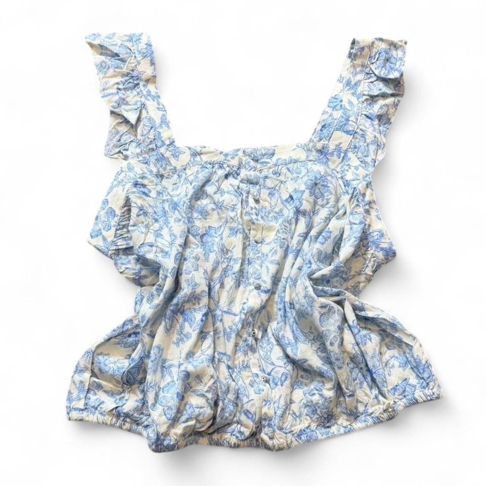 Melrose & Market Blue Floral Ruffle Strap‎ Top, Women's Size XL